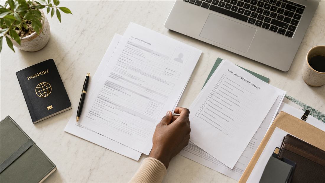 Passport and travel documents for visa preparation