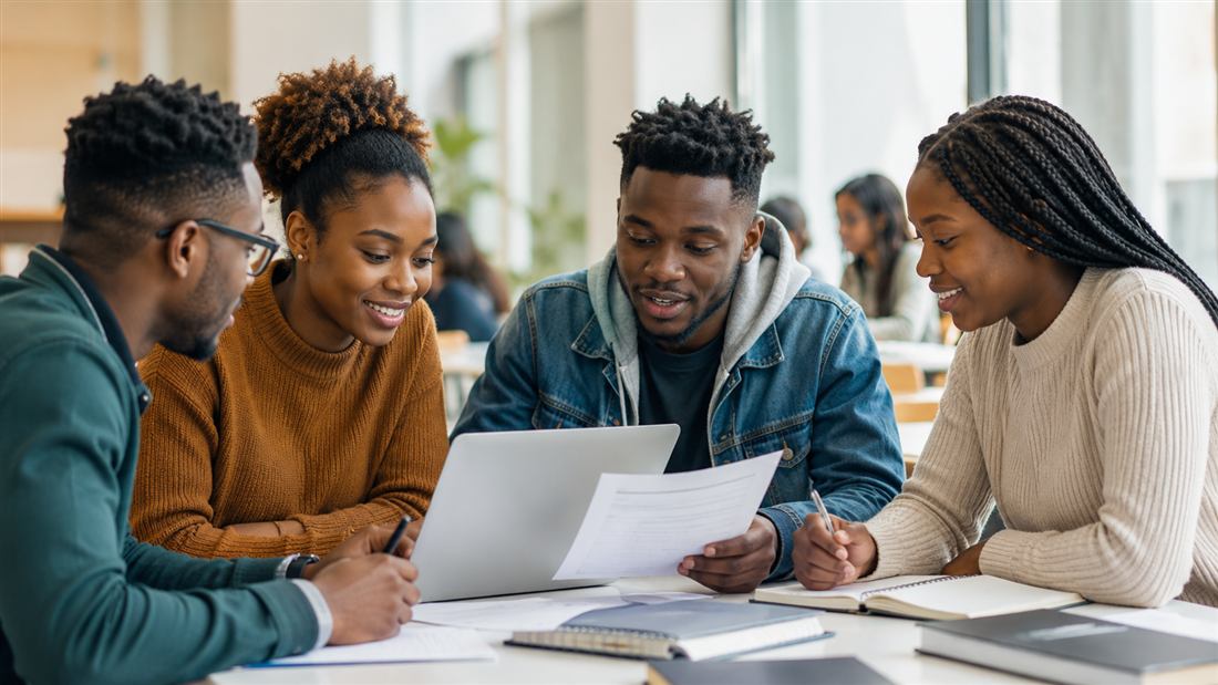 Students discussing scholarship applications